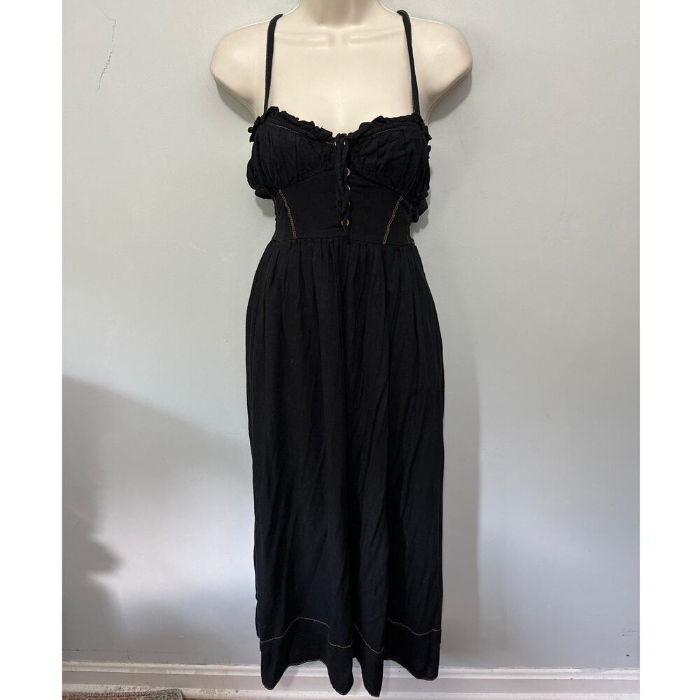 Urban Outfitters Dress Womens Small Black Midi Milkmaid Strappy Indie Sleaze